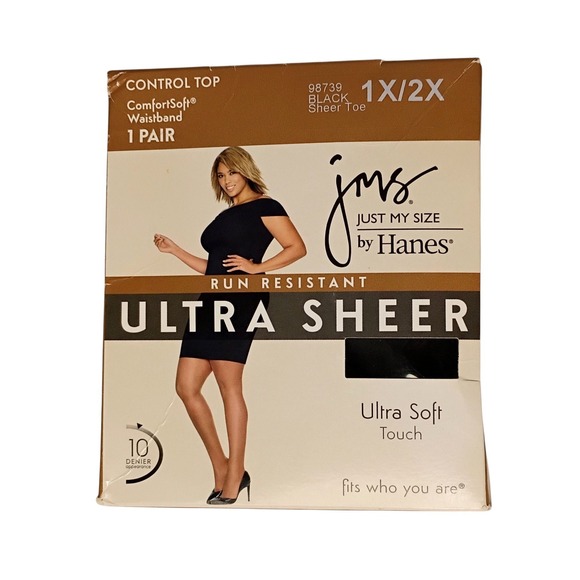 Just My Size Control Top Pantyhose 1x/2x Black Run Resistant Ultra Soft 98739 - Picture 1 of 2